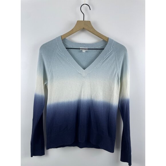 Minnie Rose Sweaters - Minnie Rose Women's Small Cashmere Blend Ombre Dip Dye Beachy V-Neck Sweater